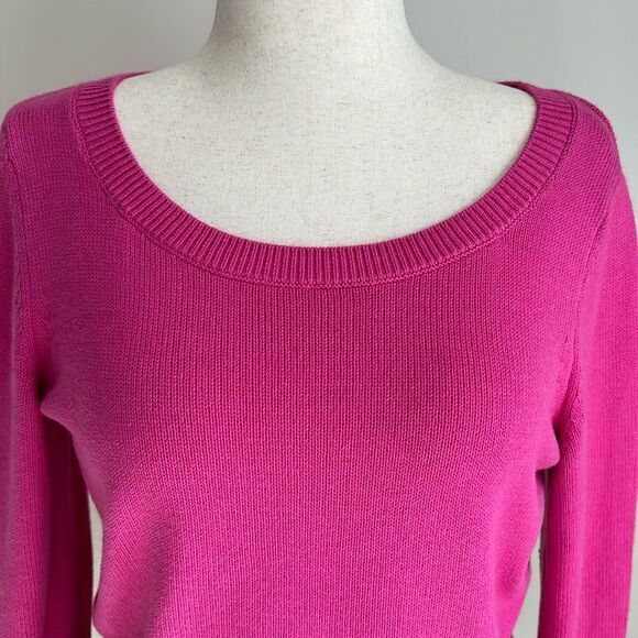 BANANA REPUBLIC Women’s Hot Pink Sequined Elbow Patch Crewneck Sweater Size… - Picture 3 of 11